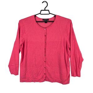 Womens August Silk Pink Cardigan Sweater Silk Blend Button Up Long Sleeve 3X